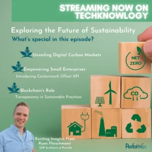 Poster for a podcast episode on sustainability featuring Ryan Fleischmann and various sustainability icons.