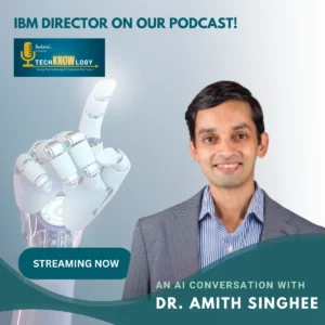 IBM Director Dr. Amith Singhee promoting a podcast episode on technology and innovation.